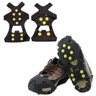 Image of QeeHeng Ice Cleats Snow Traction Crampons， &amp; Grips Over Shoe/Boot Cleat Rubber Spikes for Men and Women, Shoe Size S