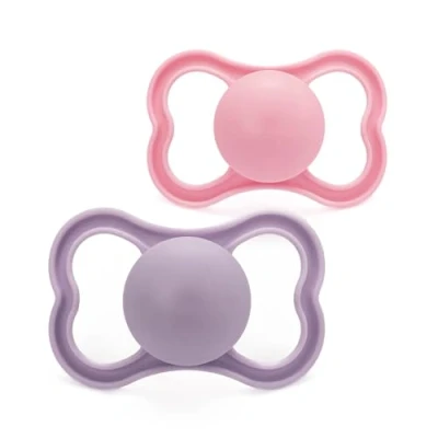 Image of MAM Air Soothers 6+ Months (Pack of 2), Baby with Sterilisable Travel Case, Essentials, Pink (Designs May Vary)