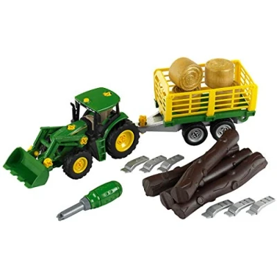 Image of Theo Klein 3906 John Deere Tractor With Wood And Haycart Trailer,Toy