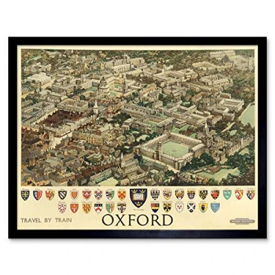 Image of Wee Blue Coo Travel Oxford England British Railways Crest Coat Of Arms Heraldry Art Print Framed Poster Wall Decor 12X16 Inch