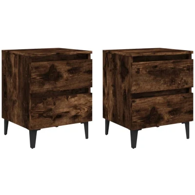 Image of vidaXL Bed Cabinets with Metal Legs 2 pcs Smoked Oak 40x35x50 cm