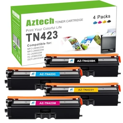 Image of AZTECH TN423 Compatible Toner Replacement for Brother TN 423 MFC L8690CDW DCP L8410CDW HL L8260CDW L8360CDW L8900CDW Black Cyan Yellow Magenta