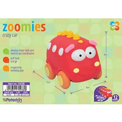 Image of PETERKIN Play &amp; Learn ZOOMIES Red Pull Back Go Crazy Car Pre school Toys Educational Ages 10m+