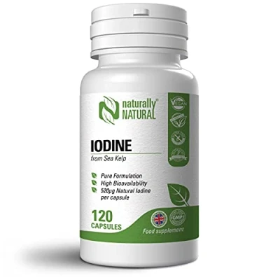 Image of Naturally Natural Sea Kelp Iodine 120 Vegan Capsules High Dose 520mcg per Capsule Pure Formulation 4 Months Supply
