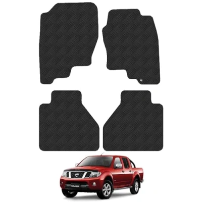 Image of Rubber Floor Mats for the Nissan Navara (2010 2016) [Only suitable Double Cab models] Custom Van Accessory Tailored fit Heavy Duty, Waterproof &amp; Anti Slip Work with Clips