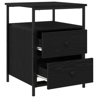 Image of vidaXL Black Oak Nightstand Modern Engineered Wood Bedside Table with Two Drawers Compact Bedroom Storage