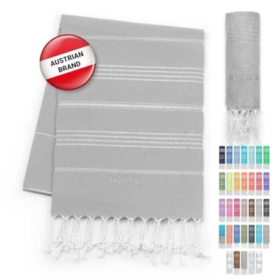 Image of LeStoff Premium Hammam Towel 100% Organic Cotton Pre washed Sustainable Absorbent &amp; Quick drying Beach, Bath, Shower, Yoga, Spa Travel (95 x 180 cm, Grey Silver)