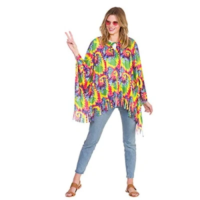 Image of Wicked Costumes Adult Unisex Tie Dye Hippie Poncho Fancy Dress (One Size)