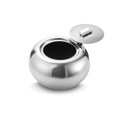 Image of Stainless Steel Ashtray with Lid, Cigarette for Indoor or Outdoor Use