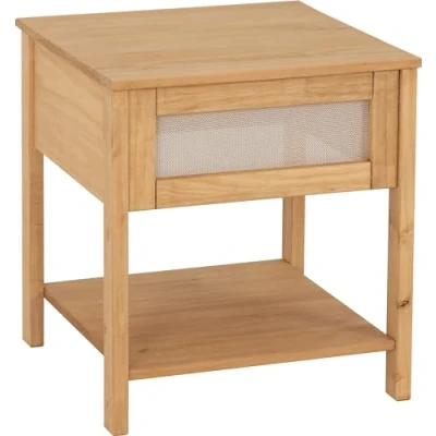 Image of Seconique Side Table, Engineered Wood, Distressed Waxed Pine/Rattan Effect, W 500mm x D H 550mm
