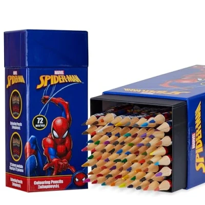 Image of Disney Colouring Pencils for Kids, 72 Box Assorted Colours Art Supplies Kids Gifts (Navy Spiderman)