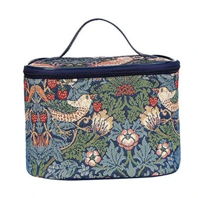 Image of Signare Tapestry Toiletry Bag Makeup Organizer for Women with William Morris Design (Strawberry Thief Blue, Toil STBL)