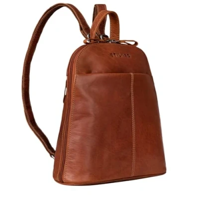 Image of STILORD &#039;Olivia&#039; Small Leather Backpack Ladies Vintage Handbag City Shopping Daypack Genuine Leather, Colour:Cannes Brown