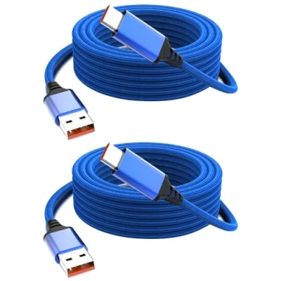 Image of TROTHTECH USB A to C Charger Cable Nylon Braided Fast Phone Compatible with iPhone 15, Samsung Galaxy S24, S23, S22, S21 and More (2, Blue, 3M)