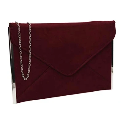Image of Swanky Swans Women&#039;s Louis Suede Slim Envelope Party Prom Clutch Bag Red (Burgundy) ,2x18.5x29 cm (W x H L)