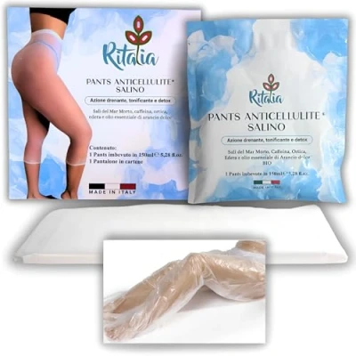 Image of ANTI CELLULITE draining Ritalia® with Dead Sea salt and 100% VEGAN active ingredients Slimming reducing firming wrap pants Leggings for legs buttocks
