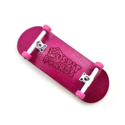 Image of SPITBOARDS 34 mm Fingerboard Complete Wood Pro Set Up (Pre Assembled, 5 Layers), Trucks, CNC Bearing Wheels, Foam Grip Tape, (Deck: Pink, Trucks: White, Wheels: Pink)