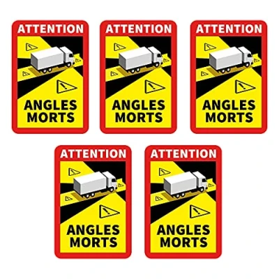 Image of MDlabels Pack of 5 Angles Morts for Trucks, Buses and Caravans 25 x 17 cm Sticker Sign France with UV Protection Especially Outdoor Use