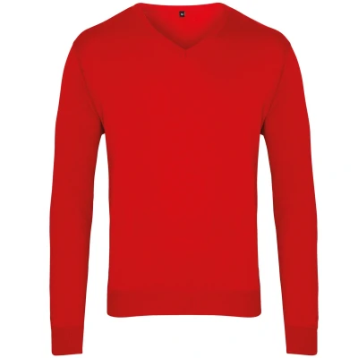 Image of Premier Mens V Neck Knitted Sweater (Red) Size X Small