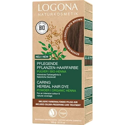 Image of LOGONA Naturkosmetik Nourishing vegetable hair colour, vegan colour powder with organic henna for intense and shine, plant in chocolate brown (brown), 1 x 100 g
