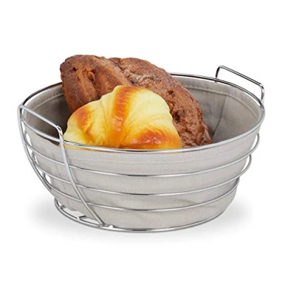 Image of Relaxdays metal lining, round breakfast basket for bread rolls, 23 cm diameter, grey, Iron, 11 x