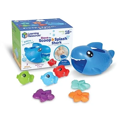 Image of Learning Resources Steve the Scoop &amp; Splash Shark, 7 Pieces, Ages 18 Months+, Toddler Toys, Baby Bathtub, Pool Water Toys