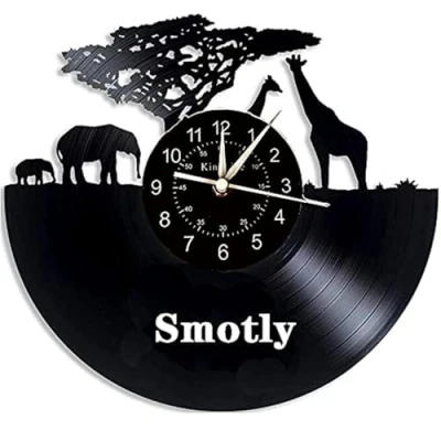 Image of Smotly Vinyl wall Clock,Africa Elephant animal retro clock, South African handmade home decoration clock gift. (Gift hook)