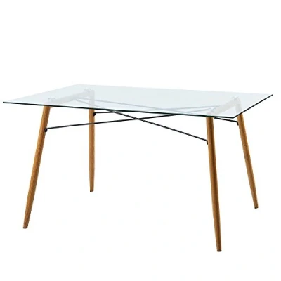 Image of VERSANORA Teamson Home Minimalista Rectangular Large Tempered Glass Top Kitchen Dining Table (Table Only) or Desk with Modern Style and Metal Legs