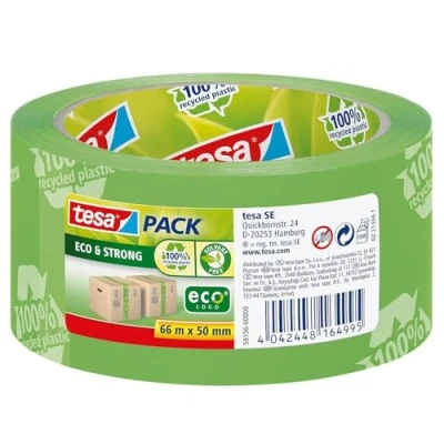 Image of tesapack Eco &amp; Strong Environmentally Friendly Packing Tape Made of 100% Recycled Plastic, UV Resistant and Age Green Printed 66 m x 50 mm