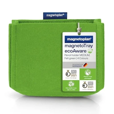 Image of magnetoplan magnetoTray ecoAware Medium Magnetic Felt Pen Holder, 13 x 10 6 cm, Green Holder Made from Recycled PET Bottles