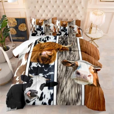 Image of Coverless Duvet Highland Cattle Brown King Size Microfiber Bedspreads Lightweight Quilted All Seasons Comforter Soft Throw+2 Pillowcases(50x75cm) 240x220cm