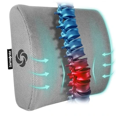 Image of Samsonite SA5244 Ergonomic Lumbar Support Pillow Helps Relieve Lower Back Pain 100% Pure Memory Foam Improves Posture Fits Most Seats Breathable Mesh Washable Cover Adjustable Strap