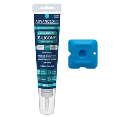Image of Silicone Sealant Clear with Finishing Tool For a Smooth &amp; Professional Finish Waterproof Anti Mould Protection