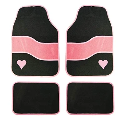 Image of UKB4C 4 Set Anti Slip Black Pink Heart Velour Car Mat fits VW Polo Golf Fox Lupo