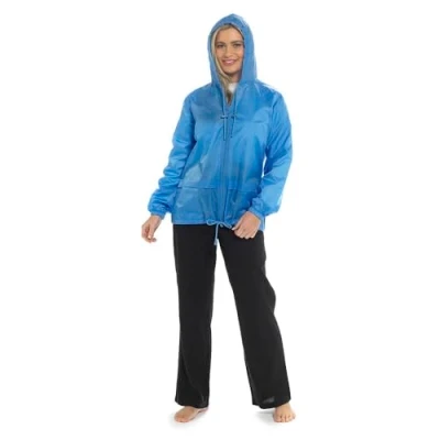 Image of KAV Ladies Shower and Wind Resistant Coat, Rain Coats, Windbreaker Pac A Mac in Pack Bag, Jackets Blue L