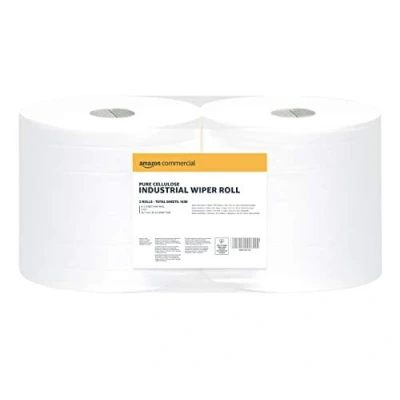Image of AmazonCommercial Industrial Wiping Paper Roll, 2 ply Pure Cellulose, Rolls (1 pack), 815 Sheets per Sheet Size: 25.7 cm x 36