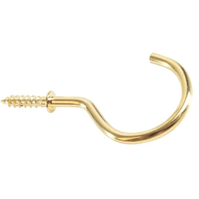 Image of 25x Large Polished Brass Cup Hooks 50mm