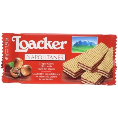 Image of Loacker Napolitaner Hazelnut Cream Filled Wafer 45g (Pack of 25)