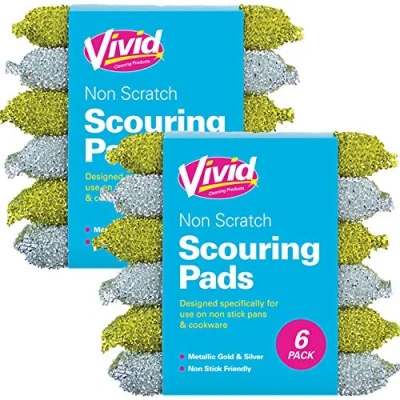 Image of 12x Non Scratch Scouring Sponge Pads Designed for Stick Pots &amp; Pans Gentle Friendly