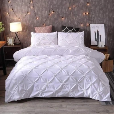 Image of [hachette] PINTUCK DUVET COVER BEDDING BED SET WITH PILLOWCASES (White, Double)