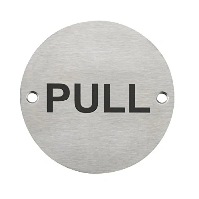 Image of Fire Door Guru® Pull Sign 76mm Disc Stainless Steel Safety Fixings Included