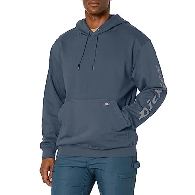 Image of Dickies Men&#039;s Big &amp; Tall Water Repellent Logo Sleeve Hoodie, Airforce Blue, M