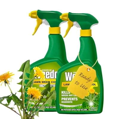 Image of Garden Lawn Weed Killer Bundle Pack of 2 x 800ml Ready to Use Weedol Control with Topline Card. Strong for Dandelions, Daisies and more