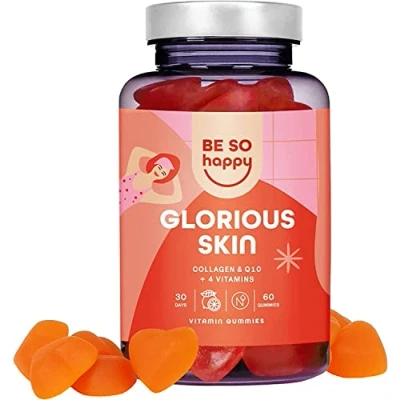 Image of BeSoHappy® Collagen Gummies for Women with Coq10, Biotin, Vitamin E, A and C, Nourishes your Skin Delicious Citrus Flavor, 60 Gummies, Lactose Free Gluten Free.