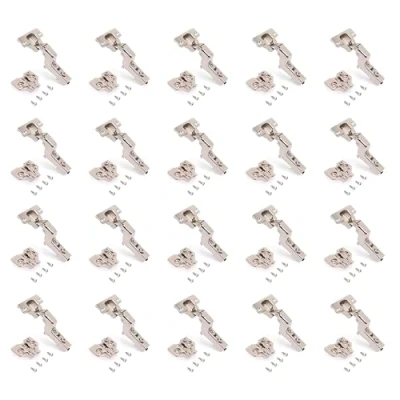 Image of Emuca Kit of 20 Inset Hinge X92 with Soft Close and Plate, Screw on Opening Angle 105º, Nickel Plated, Steel