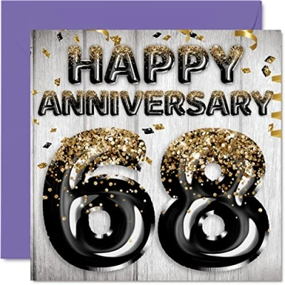 Image of Awesome 68th Anniversary Card for Husband Boyfriend Wife Girlfriend Black Gold Glitter Balloons Happy 68 Cards from Family, 145mm x Greeting Sixty Eighth Anniversaries