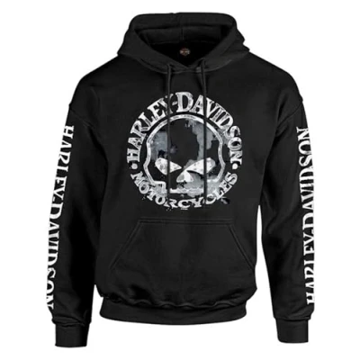 Image of Harley Davidson Men&#039;s Sweatshirt Willie G Skull H D Pullover Black 30296648