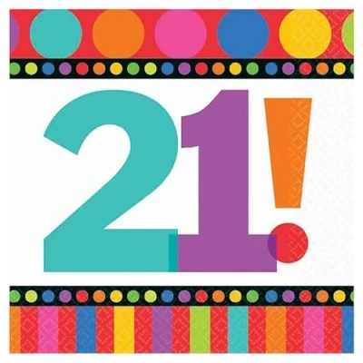 Image of Amscan International Dots and Stripes Party Napkins 21st, Pack of 16