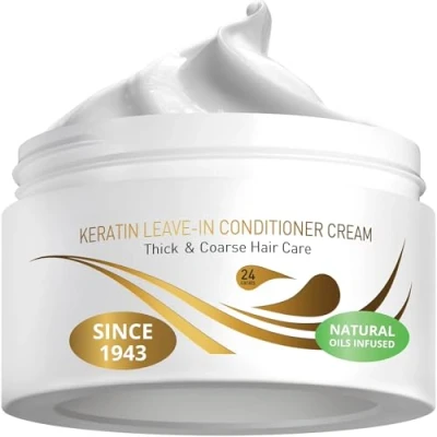 Image of Vitamins Keratin Leave In Conditioner Moisturiser Coarse Thick Hair Care Moisturising Hydrating Anti Frizz Detangler Cream for Dry Damaged Curly
