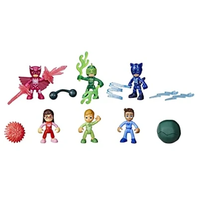 Image of PJ Masks Nighttime Heroes Figure Set Preschool Toy, 6 Action Figures and 11 Accessories for Kids Ages 3 Up